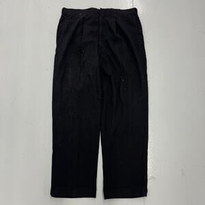 Vintage 50s Black Striped Pleated Wide Leg Wool Pants 36x31